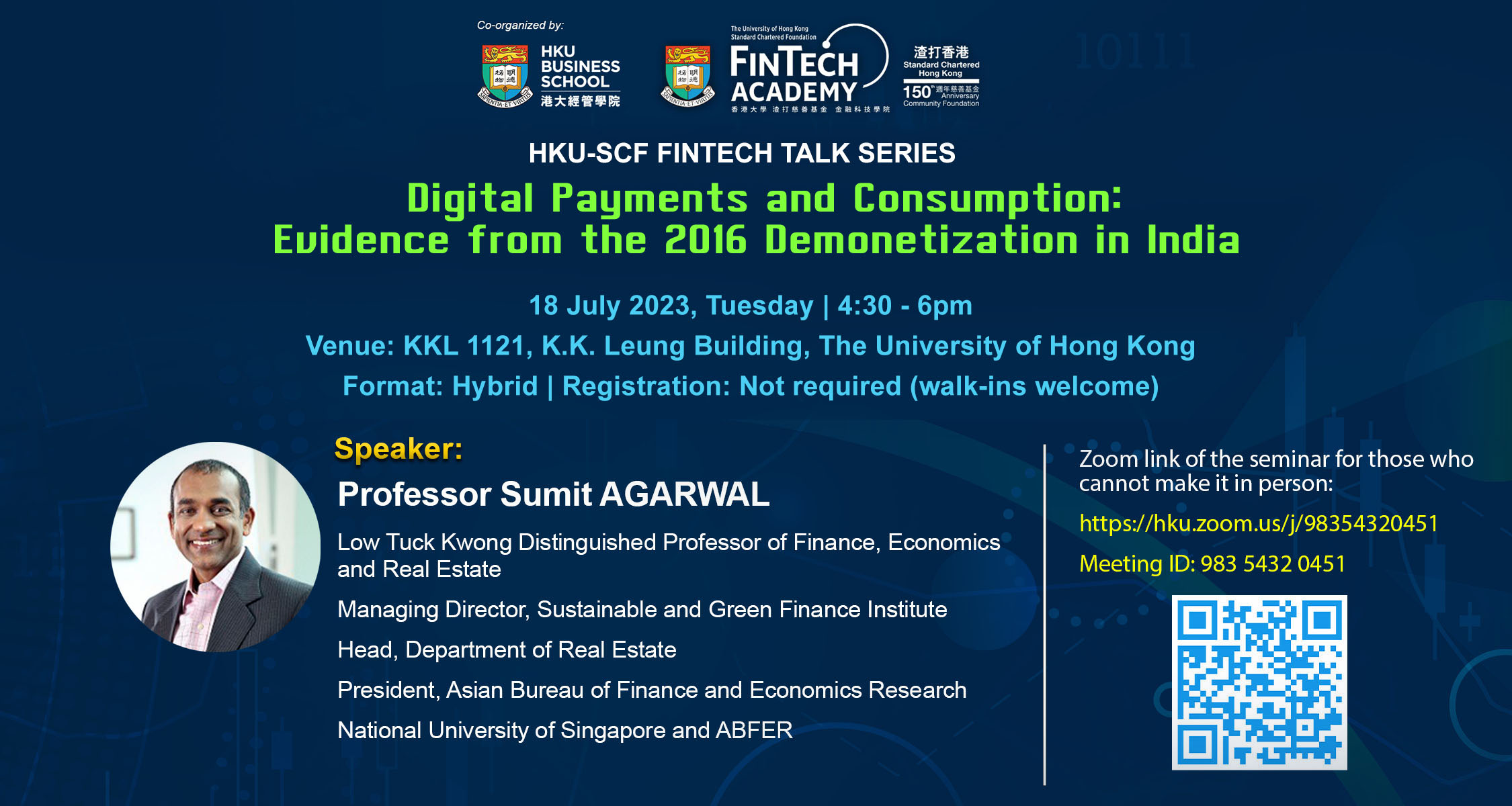 HKU-SCF FINTECH TALK SERIES – Digital Payments and Consumption: Evidence from the 2016 Demonetization in India