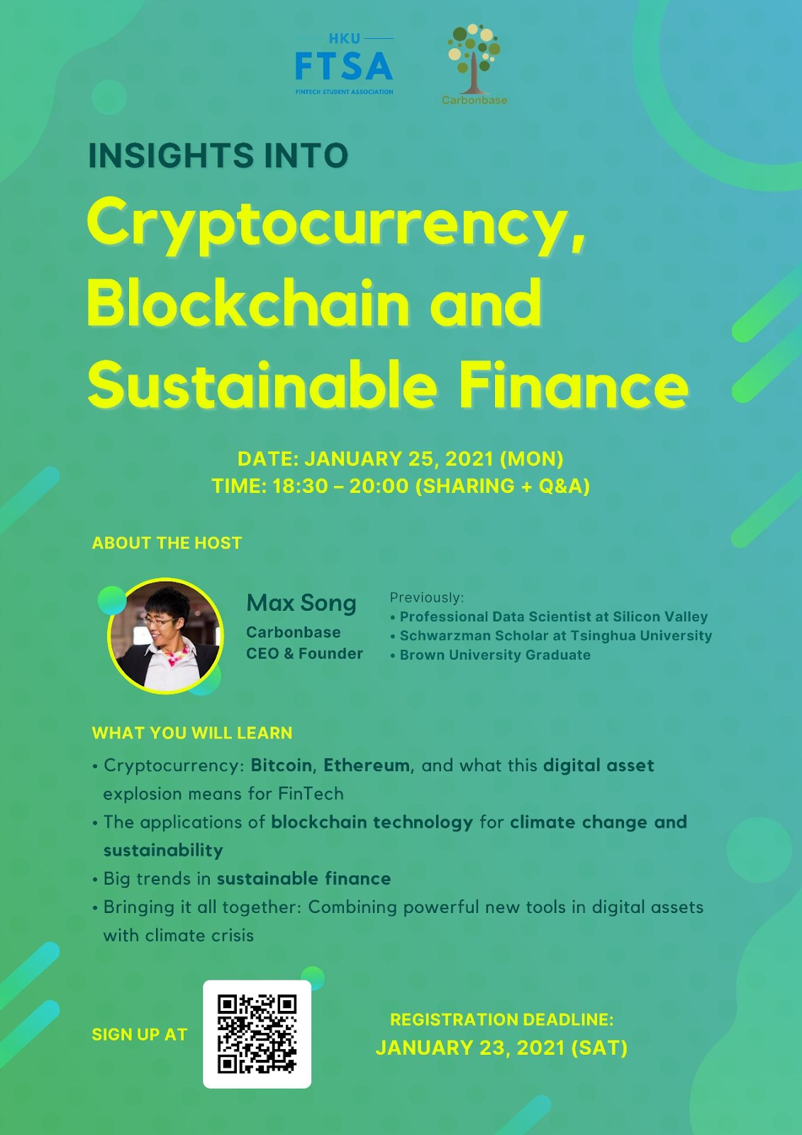 Webinar hosted by HKU FTSA – “Cryptocurrency, Blockchain & Sustainable Finance” on 25 Jan 2021